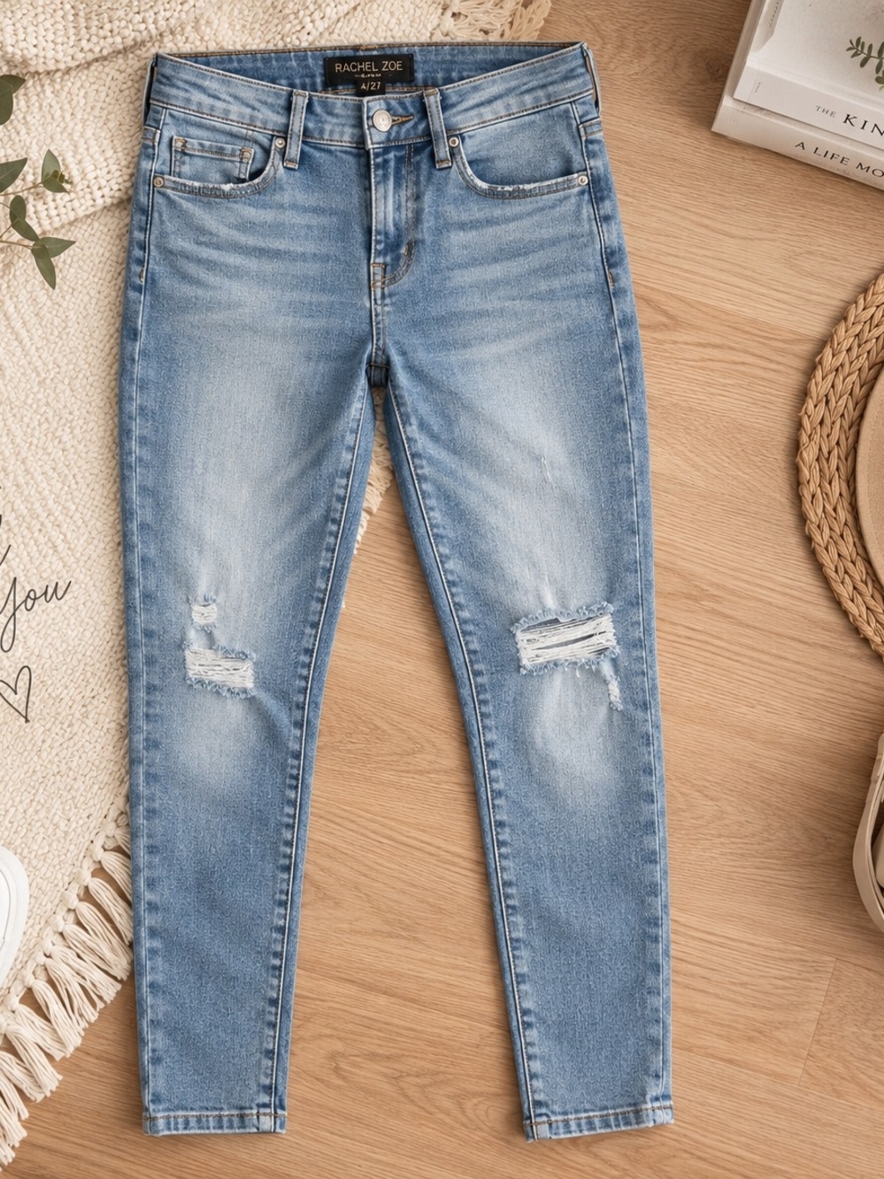 Rachel Zoe Medium Wash Ripped Skinny Jeans